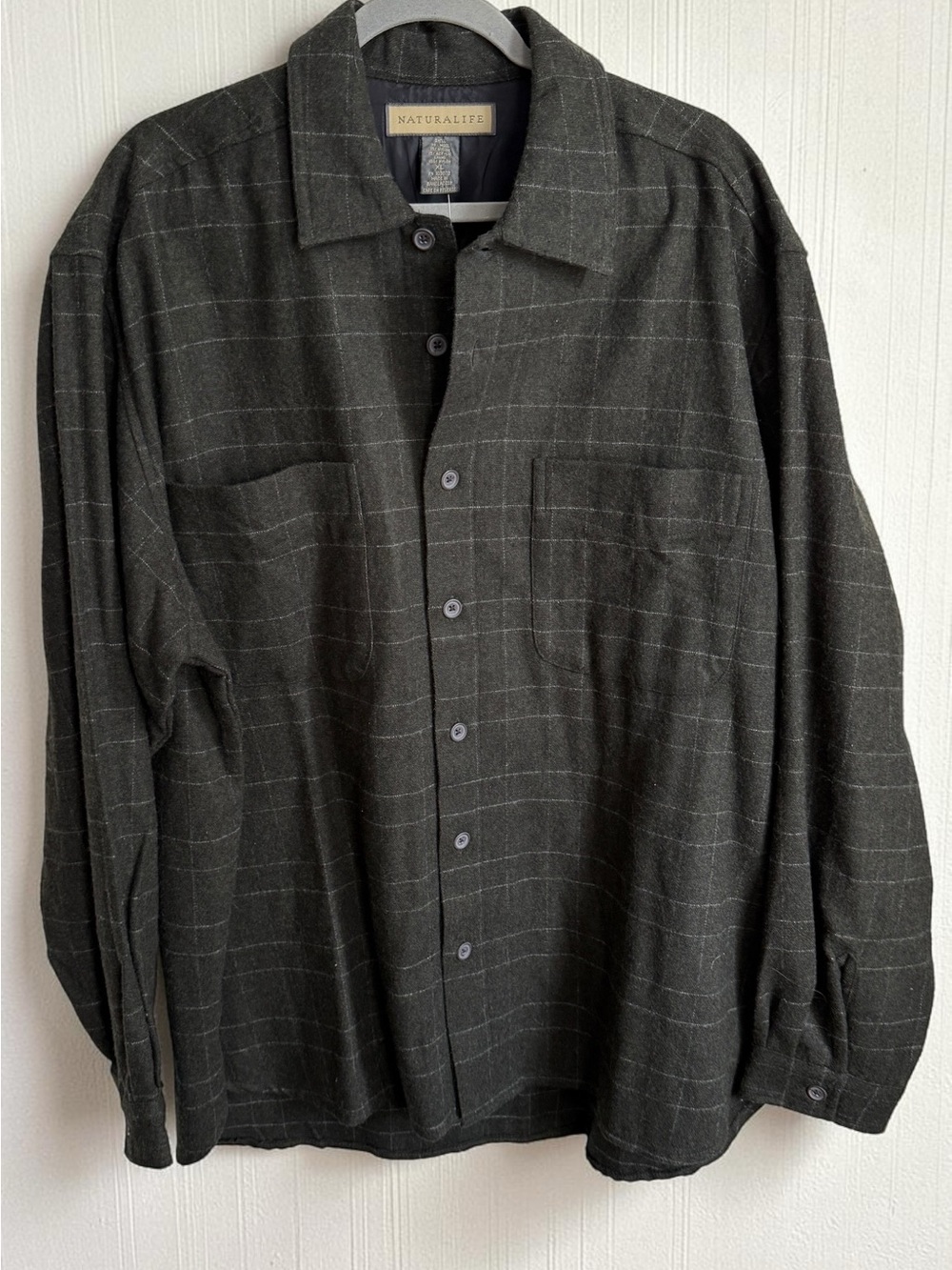 NATURAL LIFE Wool  Men's Charcoal Windowpane Button-Front Shirt Jacket